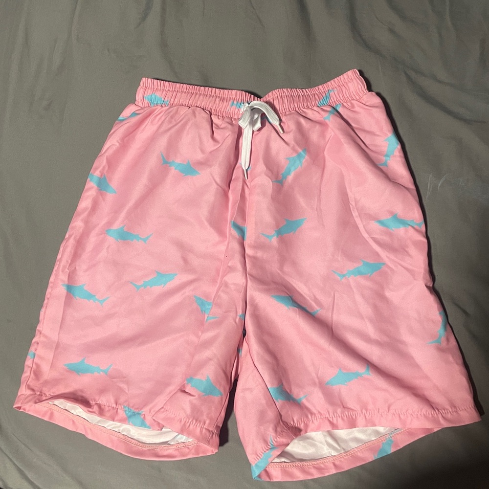 Pink Shark Print Swim Shorts